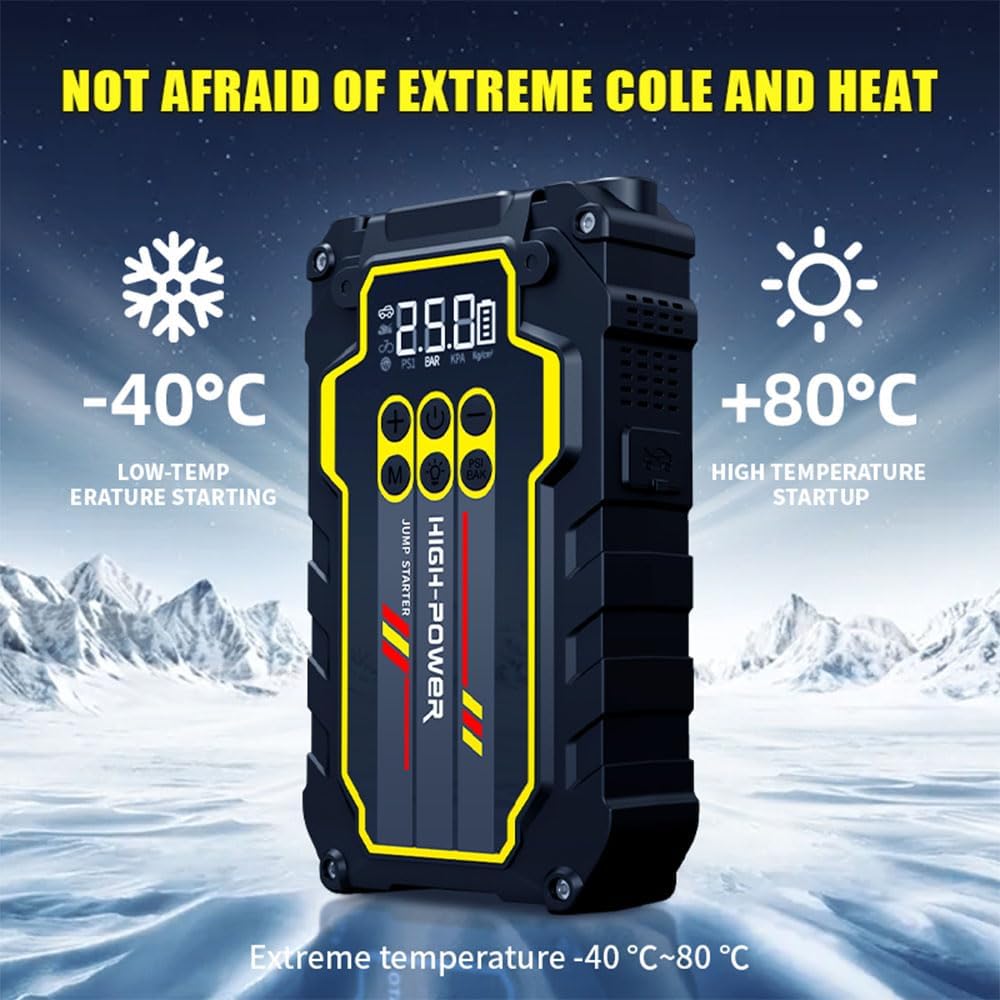 Jump Starter 4000A 12V Car Battery Booster Pack (Up to 7.0L Gas, 5.5L Diesel), Portable Power Bank with Air Compressor, 400LM LED Flashlight, SOS for Truck, SUV, Vehicles