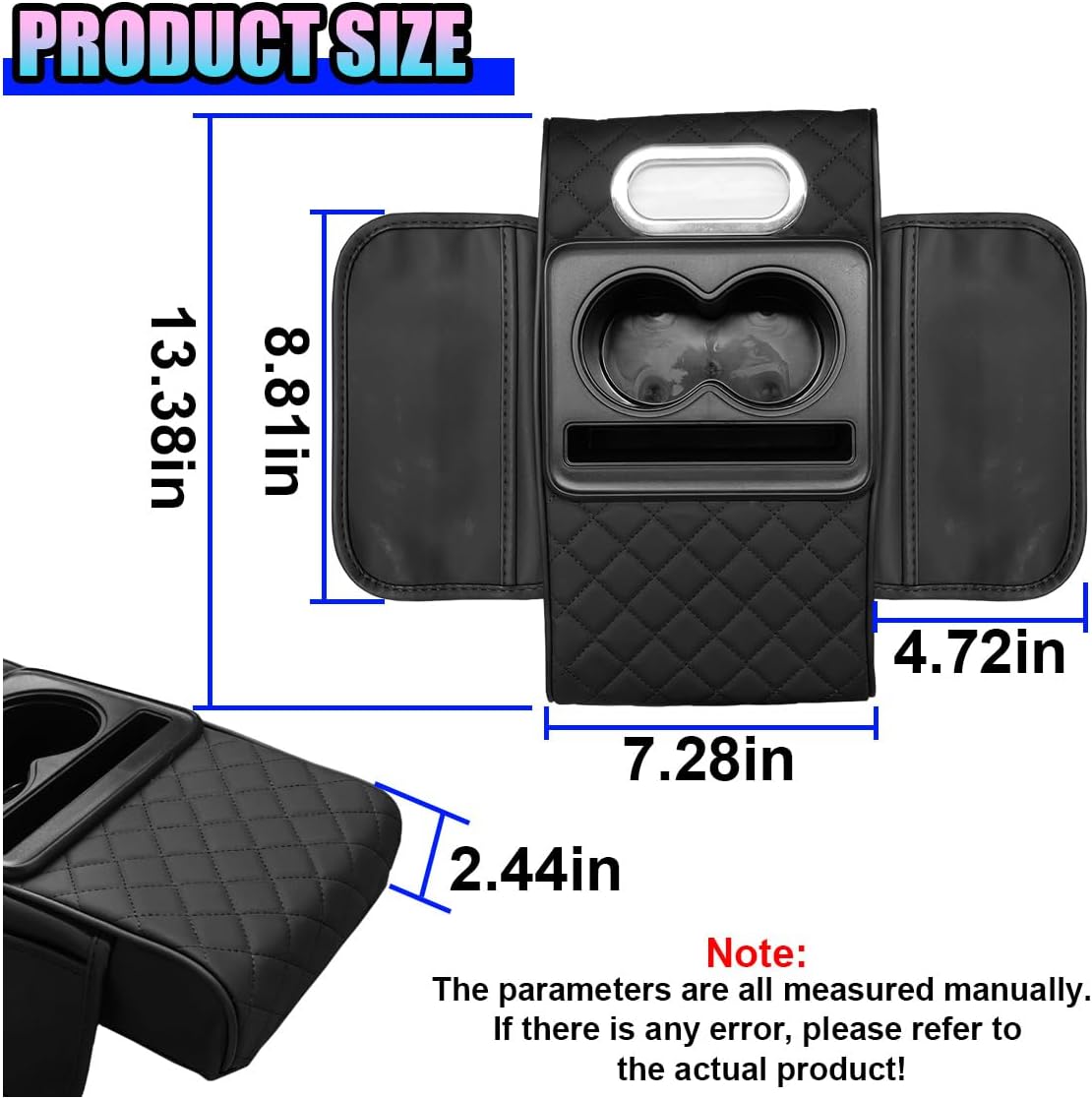 Leather Car Center Console Cover, Armrest Booster Cushion, Black