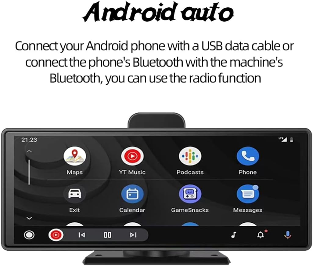 Portable Carplay Screen for Car, Carplay Android Auto 10" Touch Screen with 2K Dash Cam and Backup Camera, Car Stereo with Loop Recording, Bluetooth, Mirror Link, FM Transmitter