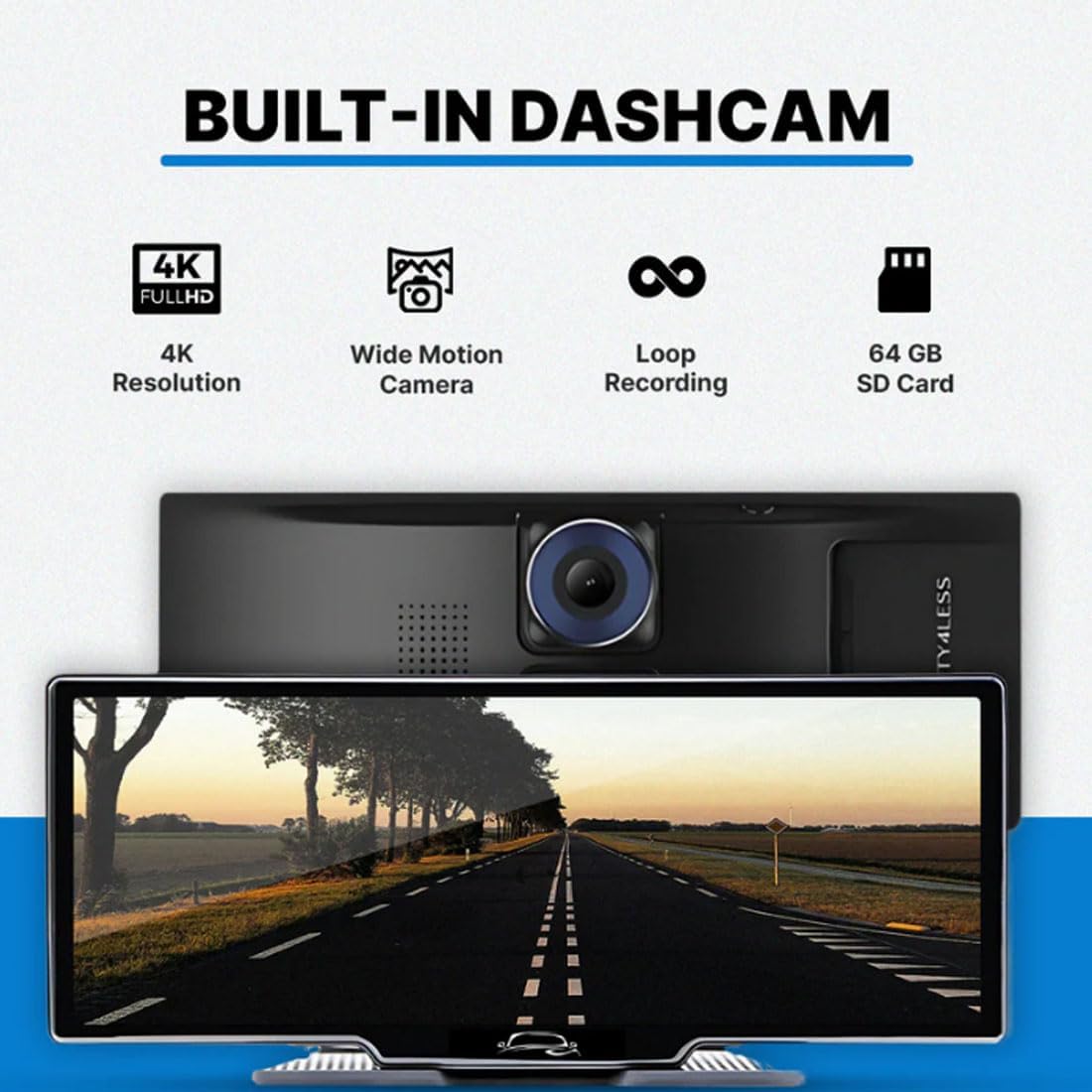 Flexscreen Pro Carplay, Flexscreen Pro (2025 Model), 10.26" HD Portable Carplay & Android Auto Screen, 4K Dash Cam Front and Rear with Voice Control, Mirror Link, Bluetooth, GPS Navigation, AUX/FM