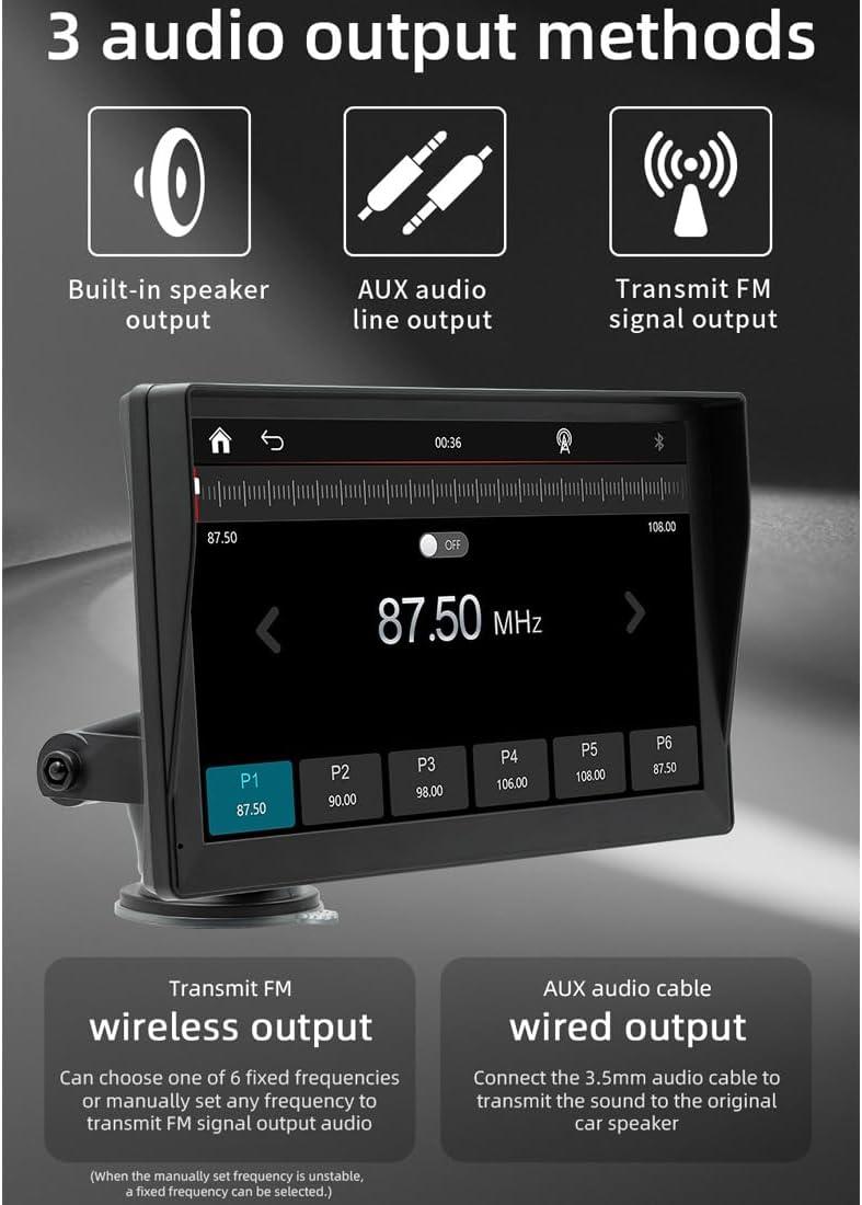 9" Wireless Carplay Screen for Car, Portable Car Play Screen with Carplay & Android Auto,Dash Cam, Mirror Link, Bluetooth, FM Transmitter