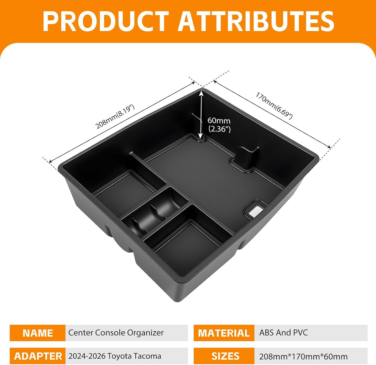 Center Console Organizer Compatible with 2024 2025 2026 Toyota Tacoma(4th Gen) Armrest Storage Box Insert Tray for Tacoma Accessories