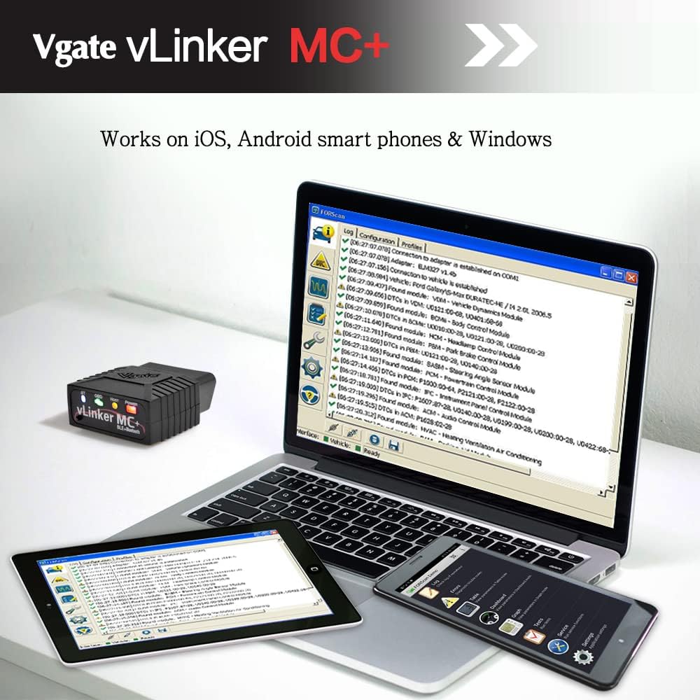 Vgate vLinker MC+ Bluetooth OBD2 Car Scan Tool for iOS, Android, Windows