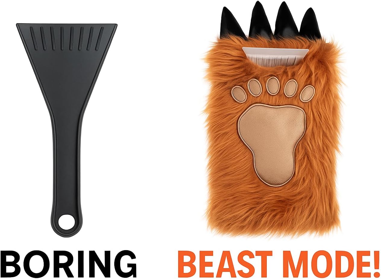 Massive Bigfoot Hand Ice Scraper - Bigfoot Gifts - Sasquatch Claw Faux Fur Hand Warmer with Built in Ice Scraper Foam Grip Novelty Winter Snow and Ice Remover for Cars Trucks SUV