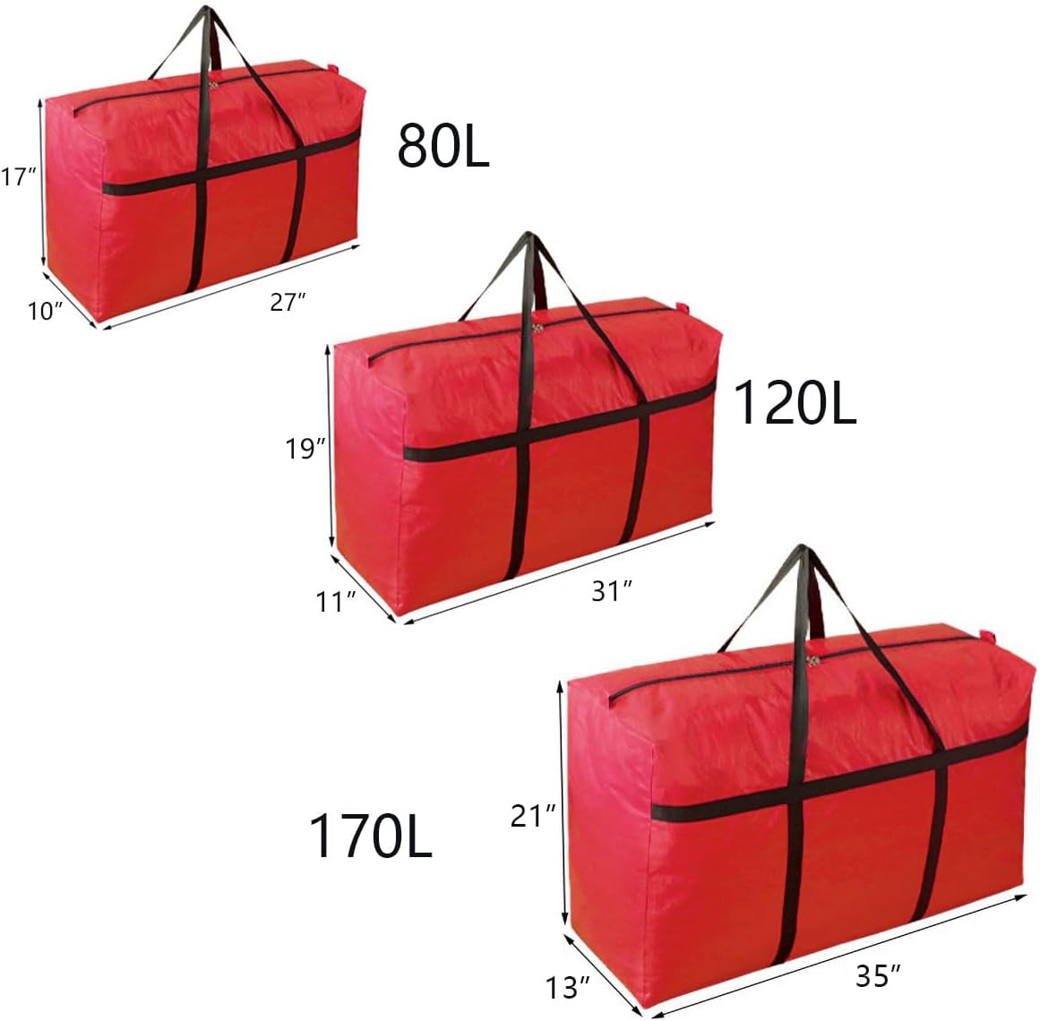 Extra-large Tarp Storage Bag (Red, 45Gal/170L) | Double Zipper, Moisture Resistant and Dustproof, Lightweight Foldable for Moving, Travel, Camping, and Seasonal Organization