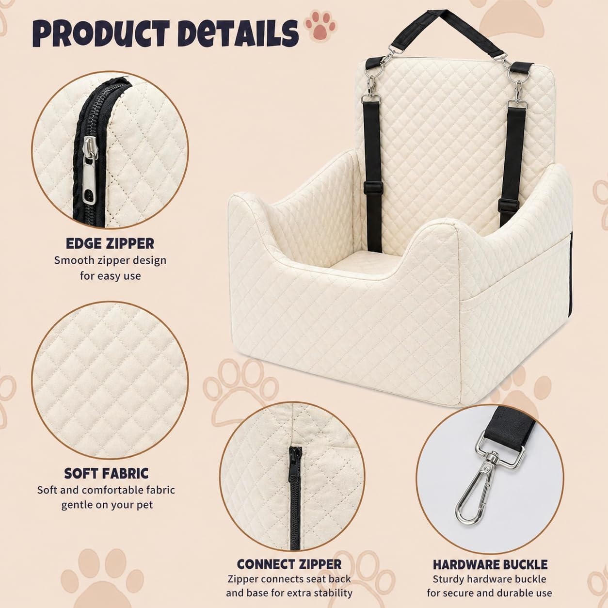 ALL GOOD PET SUPPLIES Dog Car Seat for Small/Medium Dogs Under 35lbs | Soft Memory Foam Booster Car Seat with Detachable Washable Cover and Cushion, Puppy Dog Car Bed