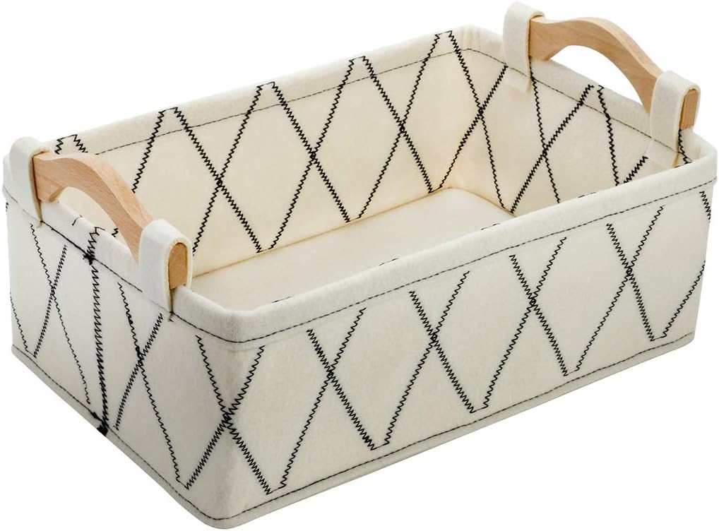 Small Storage Basket Soft Felt Collapsible Baskets Storage Bins for Cellphone Earphone Chargers Cables Make Up Shelf Fabric Drawers Storage Baskets Cute Storage Baskets Light Gray