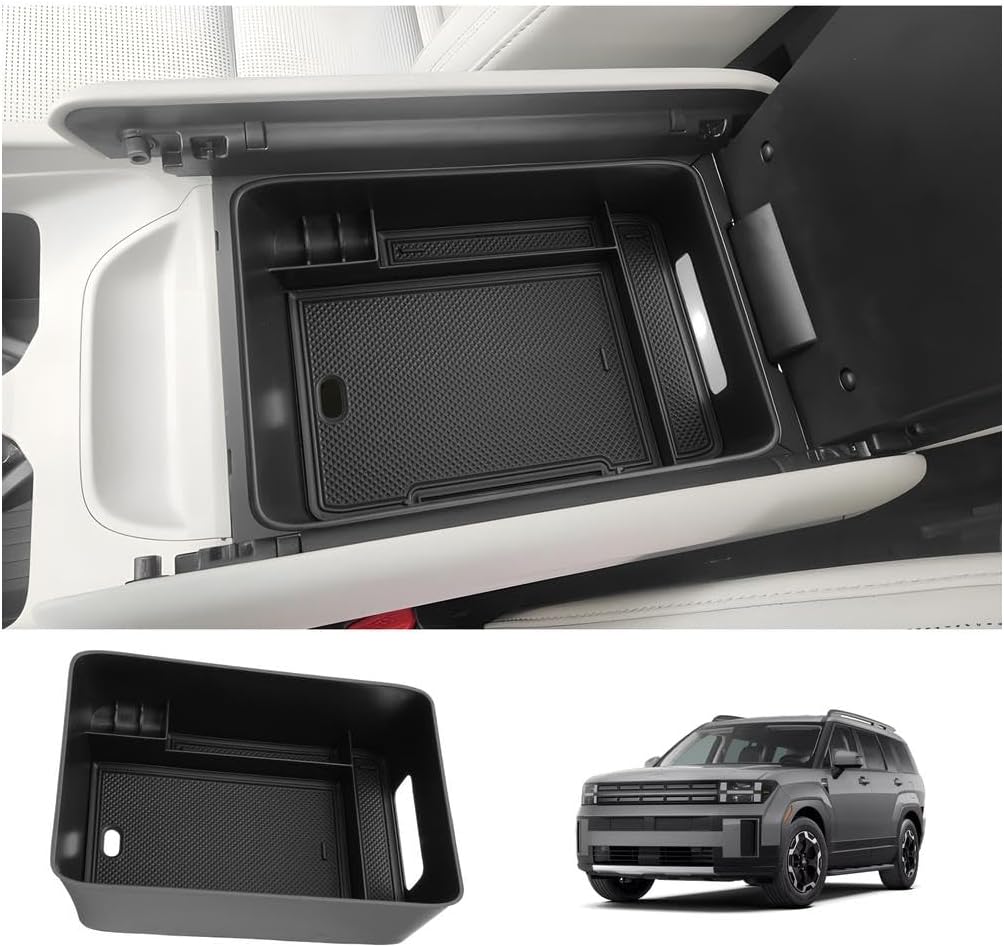 LUWU Center Console Organizer for 2024 2025 2026 Hyundai Santa Fe SE/SEL/XRT/Limited/Calligraphy Accessories Armrest Console Tray Storage Box ABS Material 2025 2026 Santa Fe Accessories Black