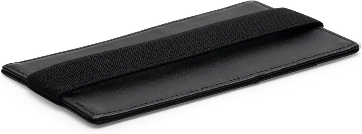 HISCOW Car Sun Visor Card Holder with Elastic Band Fastener - Italian Calfskin (Black)