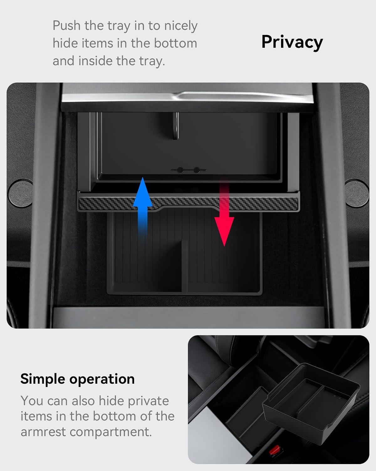 for Tesla New Model Y Juniper Center Console Organizer Tray Divided Storage Double Layer Space Slide smoothly Model Y 2025 2026 Accessorie - 4 PCS, Black