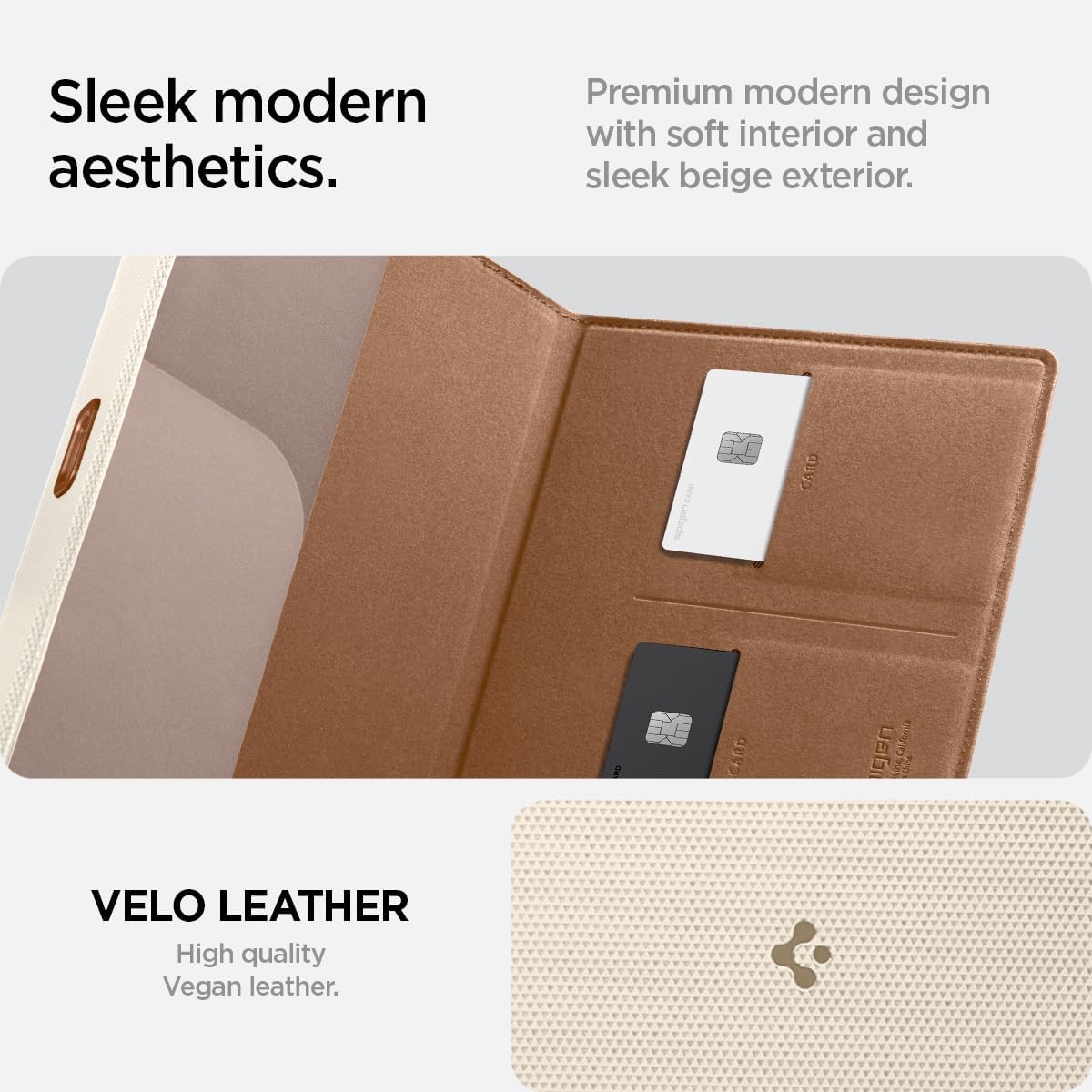Spigen Hyper-Slim Car Registration and Insurance Card Holder for All Cars | ID License Car Essential Documents Holder [Tesla Model Y Juniper L (2026) & 3/Y/S/X/Cybertruck] - Dune Beige