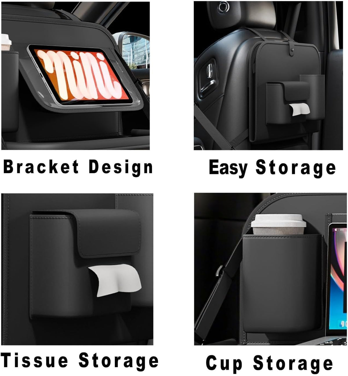 GMQ Backseat Car Organizer with Detachable Steering Wheel Tray 1 Pack,Car Back Seat Laptop Desk, Multifunctional Food Tray,Back Seat Car Storage & Tablet Holder for Kids (Black, 1PC)