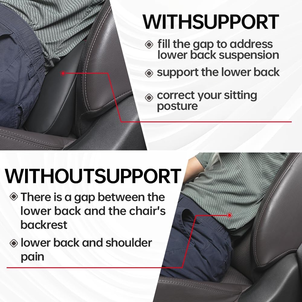 1p Memory Foam Lumbar Support Pillow for car Lower Back Pain Relief - Back Cushion for Driving, Chair Support for Car-Office Chair（Black）