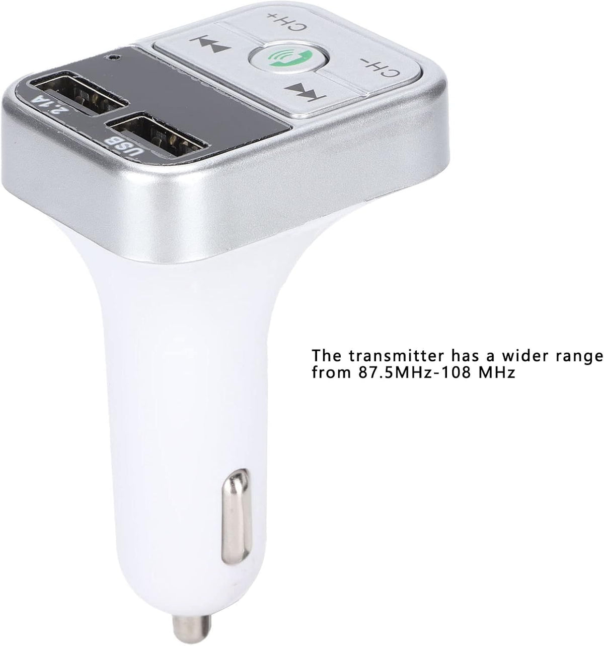 Diyeeni Dual USB Car Charger, Wireless BT FM Transmitter with Hands Free Calling, Clear Music Streaming for iOS