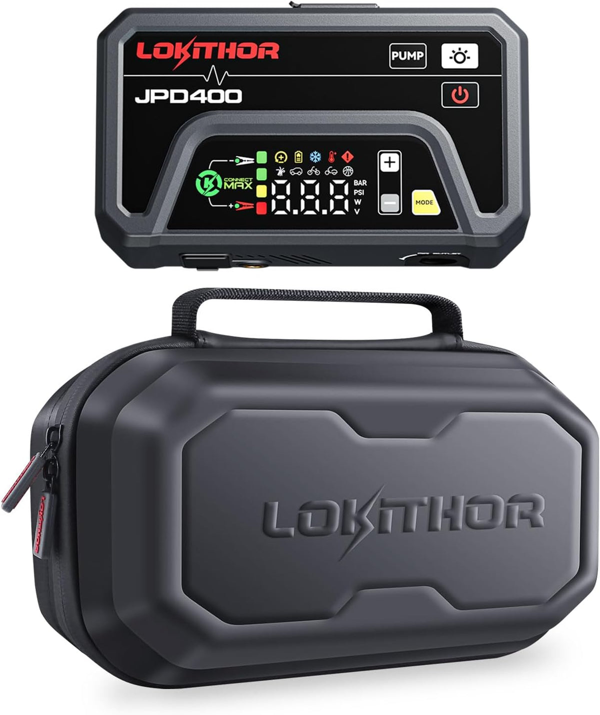 LOKITHOR JPD400 3000A Jump Starter with Air Compressor, Air Deflator and Waterproof Storage Case