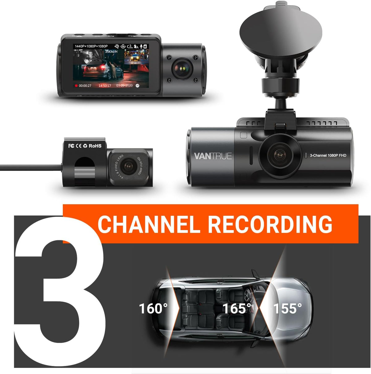 VANTRUE N4 3 Channel Dash Cam Front Inside Rear