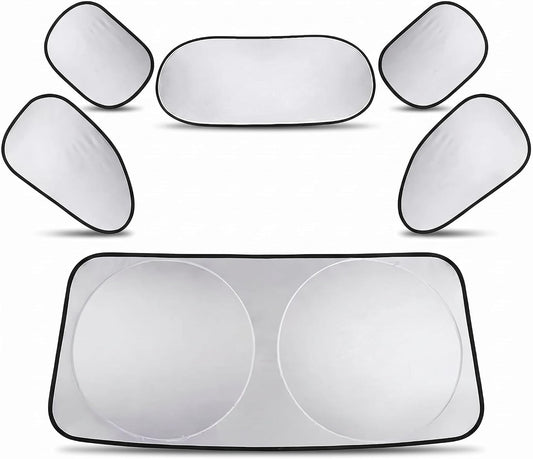 6 PCS Car Windshield Sun Shade, Reflective Car Shade Front Windshield, Foldable Window Cover, Silver Sun Protection Kit for Cars SUVs Trucks Vans-Silver