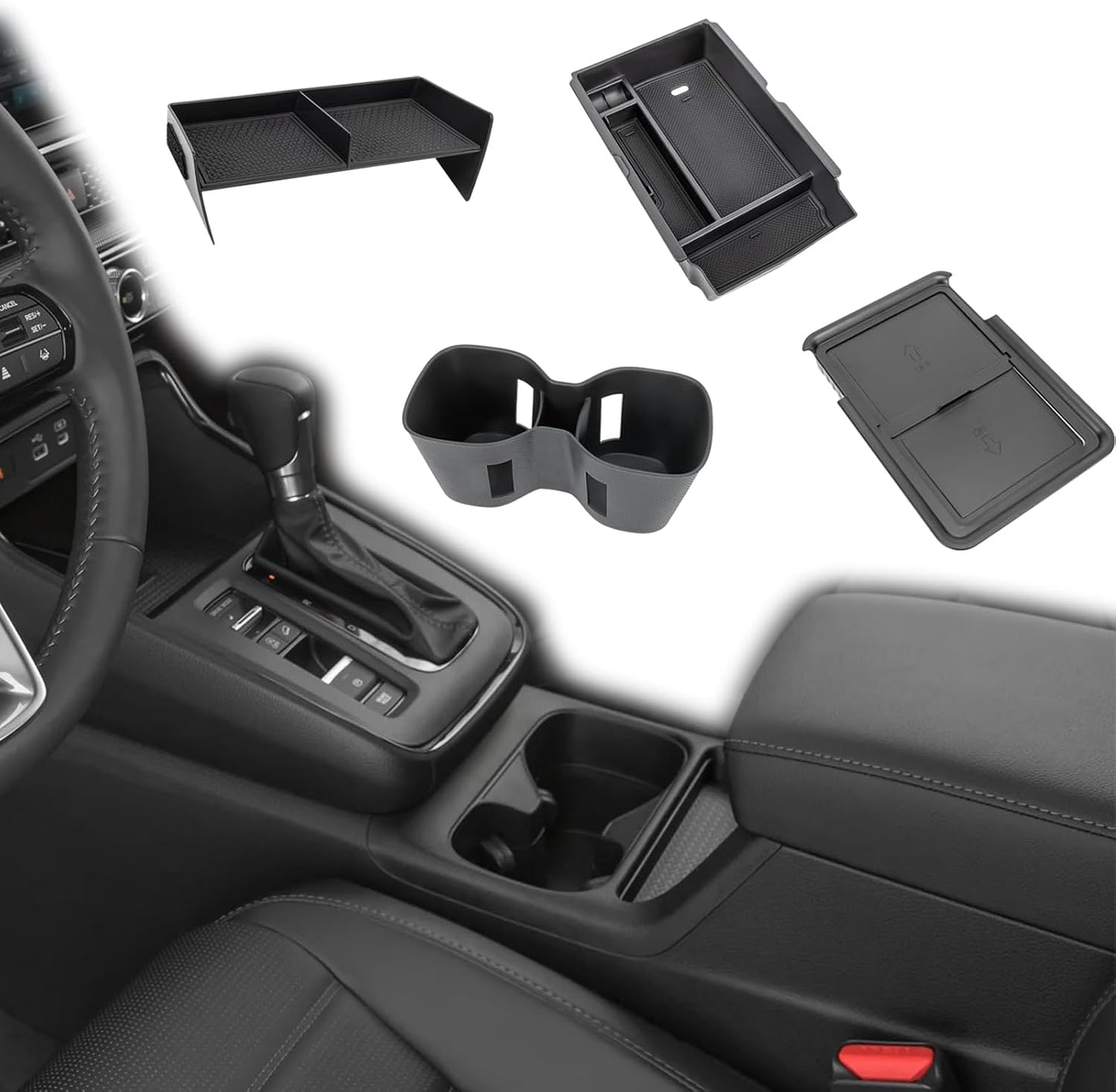 2PCS Center Console Organizer Tray and Armrest Storage Box Compatible with 2026 2025 2024 2023 Honda CRV Accessories Insert Secondary Storage Box with ABS Material