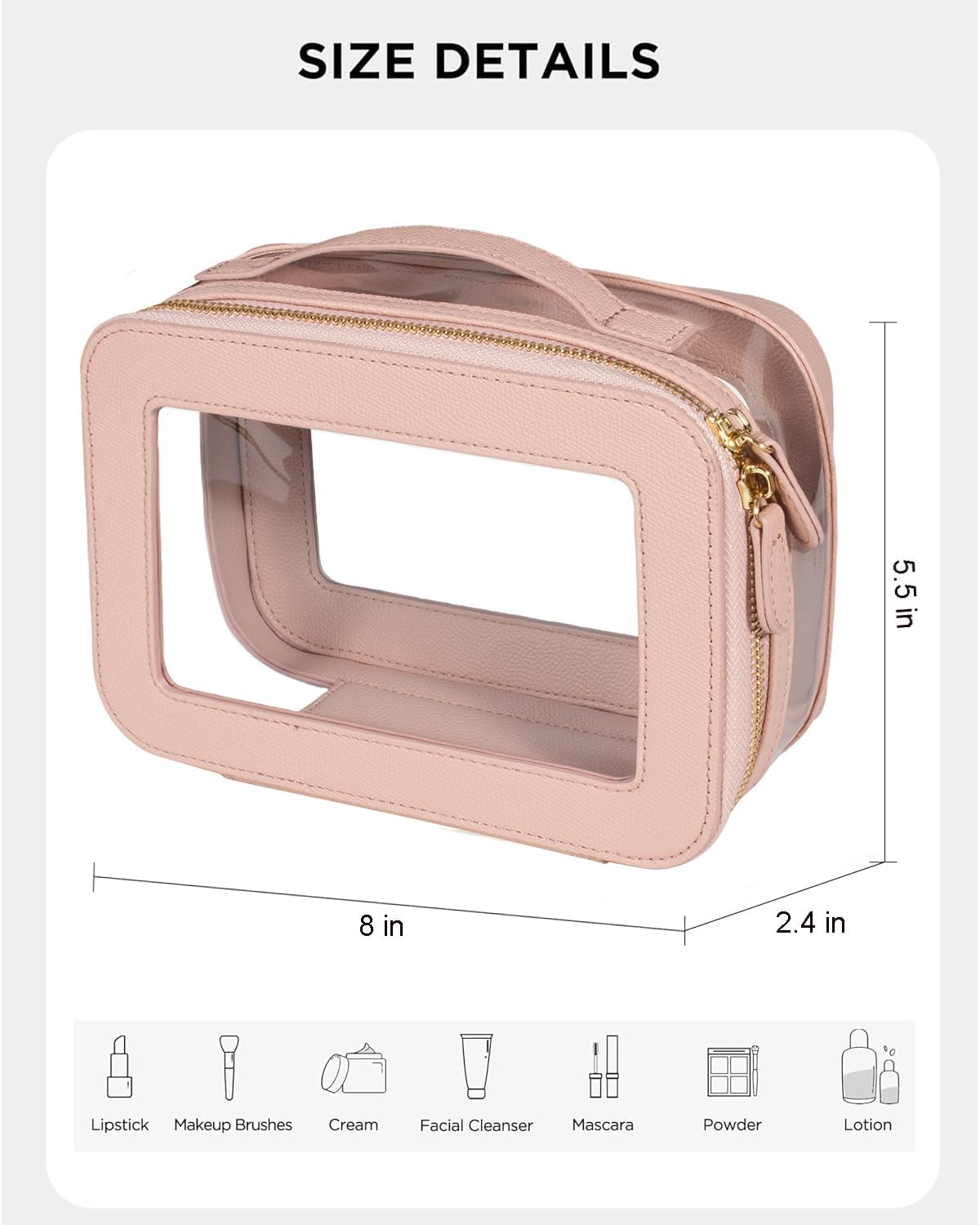 Clear Makeup Bag for Women, Small Portable Clear Makeup Bag Cute Waterproof Travel Cosmetic Case Makeup Pouch TSA Approved Toiletry Bag Women Traveling Car Organizer Car Essentials