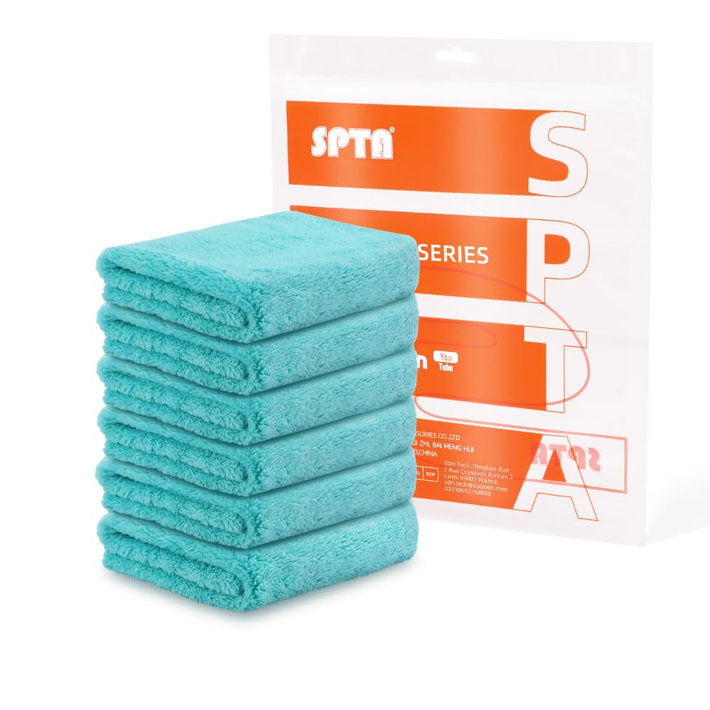 SPTA Microfiber Drying Towel Car Wash Drying Towel, 6 Pack Super Plush Edgeless Car Wash Towels for Auto Detailing, 16.1x17.7 in, 420GSM, Teal Blue-MT039