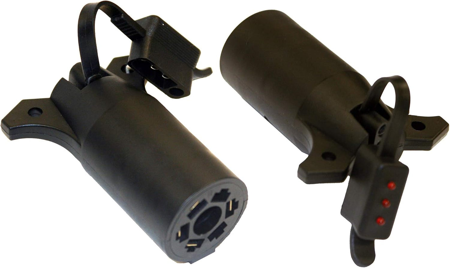 Buyers Products TC2074T 7-Way Flat to 4-Flat Trailer Connector Adapter with LED Tester, Durable Weather-Resistant Plastic Plug, Fixes Truck to Trailer Wiring Mismatch for Utility & Light‑Duty Trailers