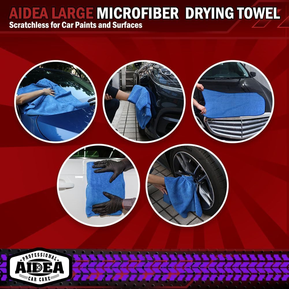AIDEA Microfiber Towels for Cars-4PK, Large Professional Car Drying Towel, Scratch-Free & Absorbent Drying Towel for Cars, SUVs, RVs, Trucks, and Boats, 24inx 31in, Blue