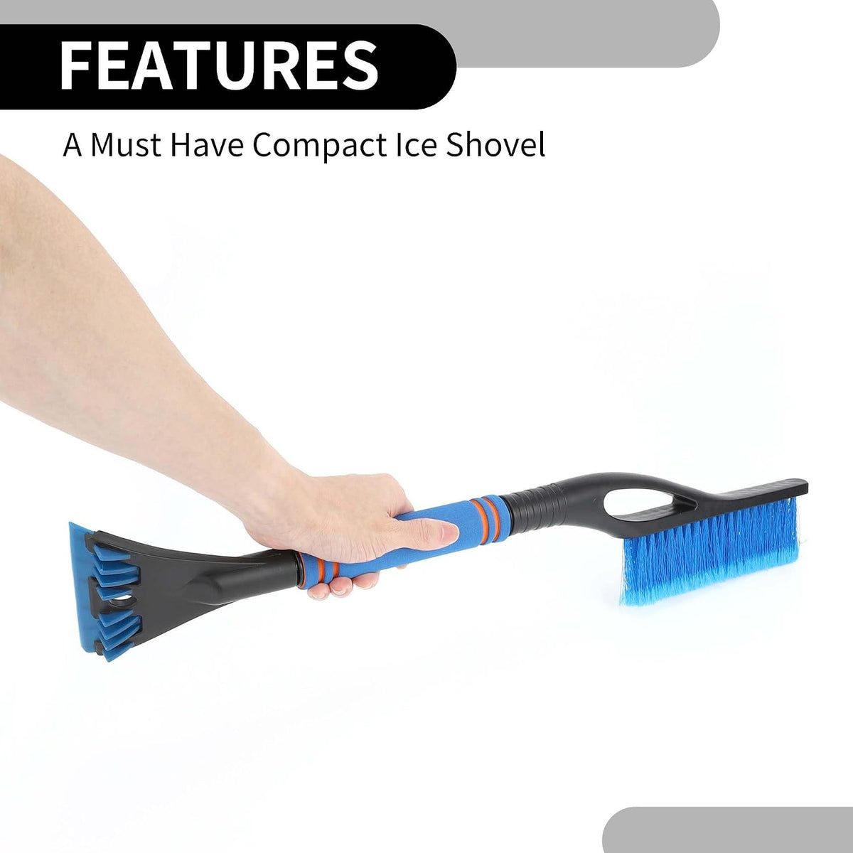 1pc 60x11cm Universal Car Ice Scraper Brush with Broom - SUV Snow Frost Remover for Car Truck RV Windscreen Side Window Anti Crash - Plastic Blue Snow Shoveling Defrost Clearing