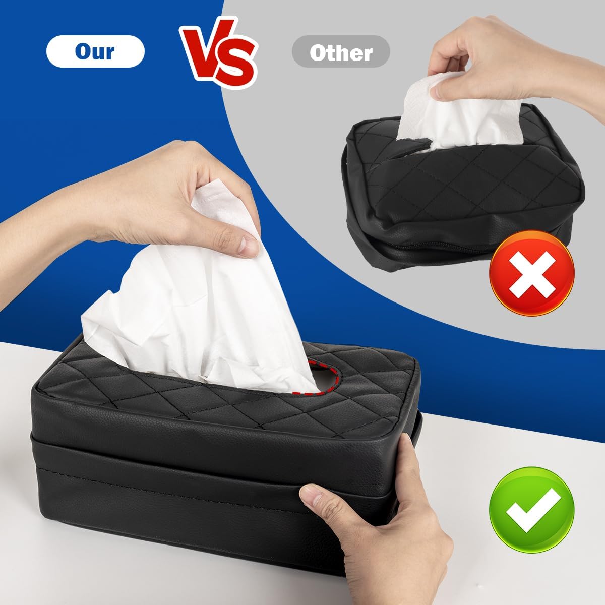 Car Tissue Holder - Standard Pu Leather Napkin Holder for Backseat, Extra Large Organization Fits 120-230 Tissues Per Box, 9.84'' X 4.72'' X 5.91'', Black