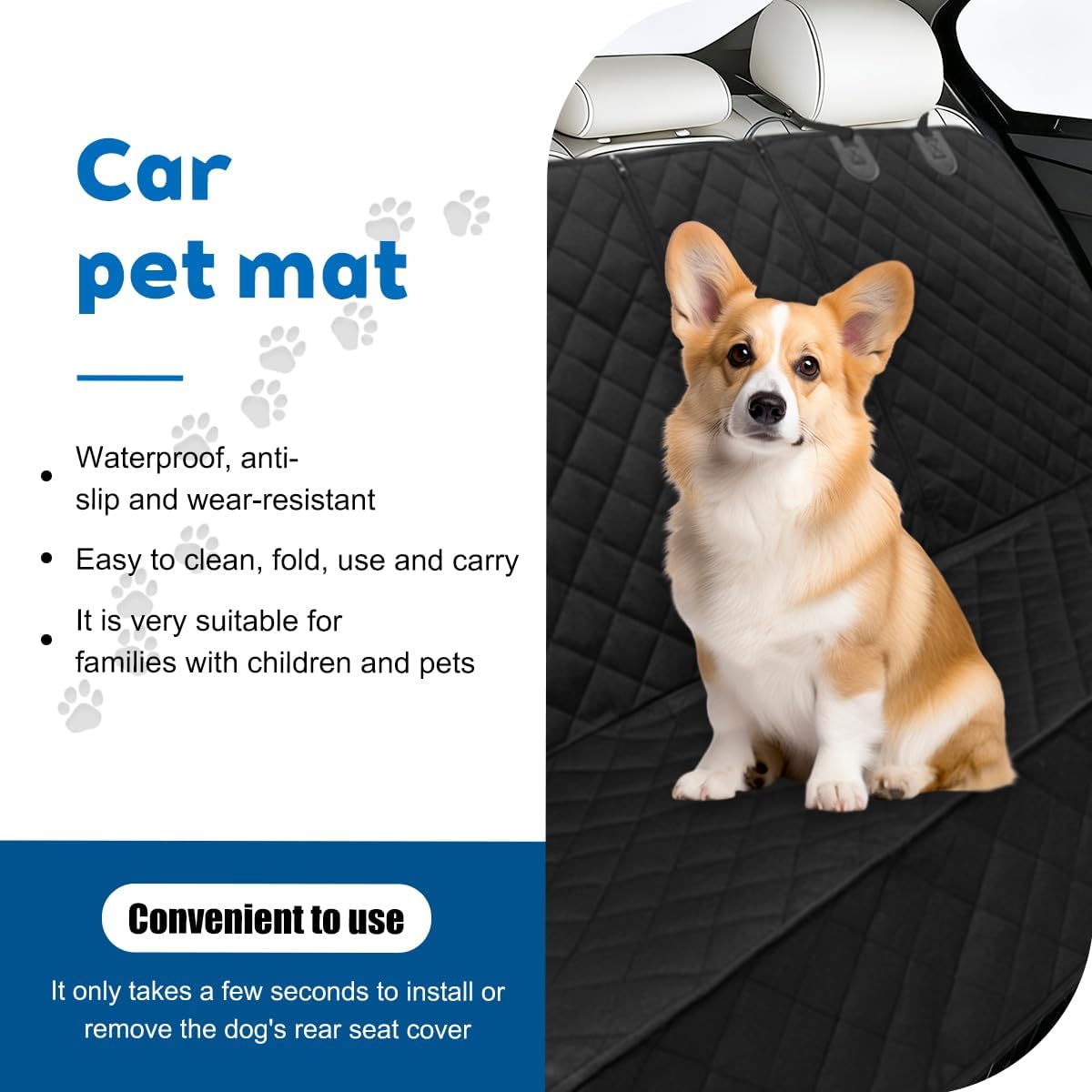 Dog Car Back Seat Cover, Waterproof Scratch-Resistant 600D Heavy Duty Vehicle Pet Bench Seat Protector, Non Slip Automotive Interior Backseat Cushions, Universal for SUV Sedan Truck (Black)