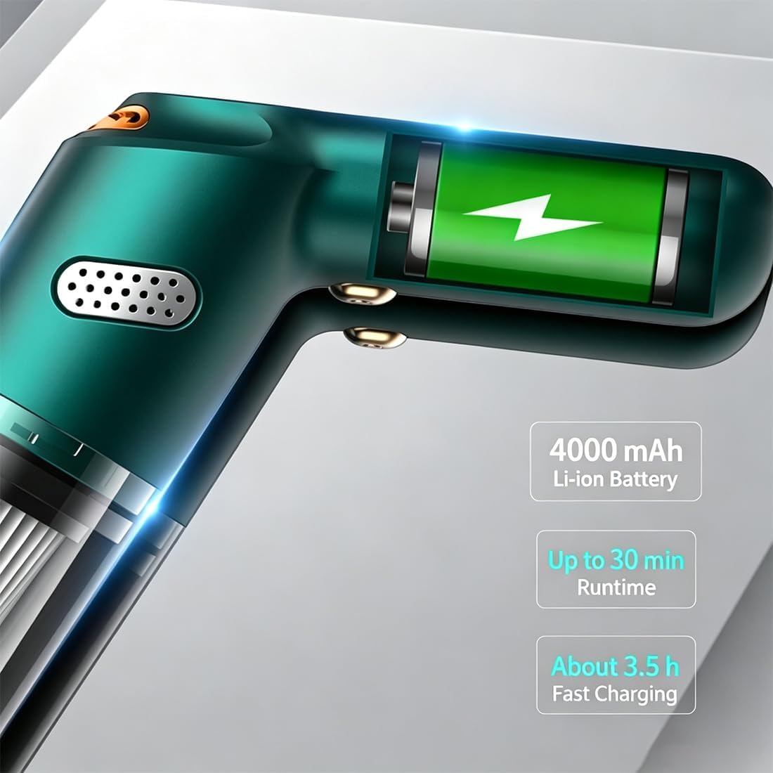 High-Power Cordless Vacuum Cleaner Kit for Car, 10000pa Mini Portable Handheld Vacuum Cleaner with Washable Filter, 4000mah Rechargeable Lightweight for Car, Home, Office, Pet Hair (Green-Deluxe)