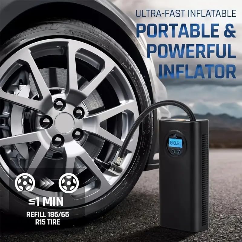 Tire Inflator Portable Air Pump, Cordless Air Compressor for Car Tires, Electric Pump for Ball, Bicycle, Motorcycle (Black)