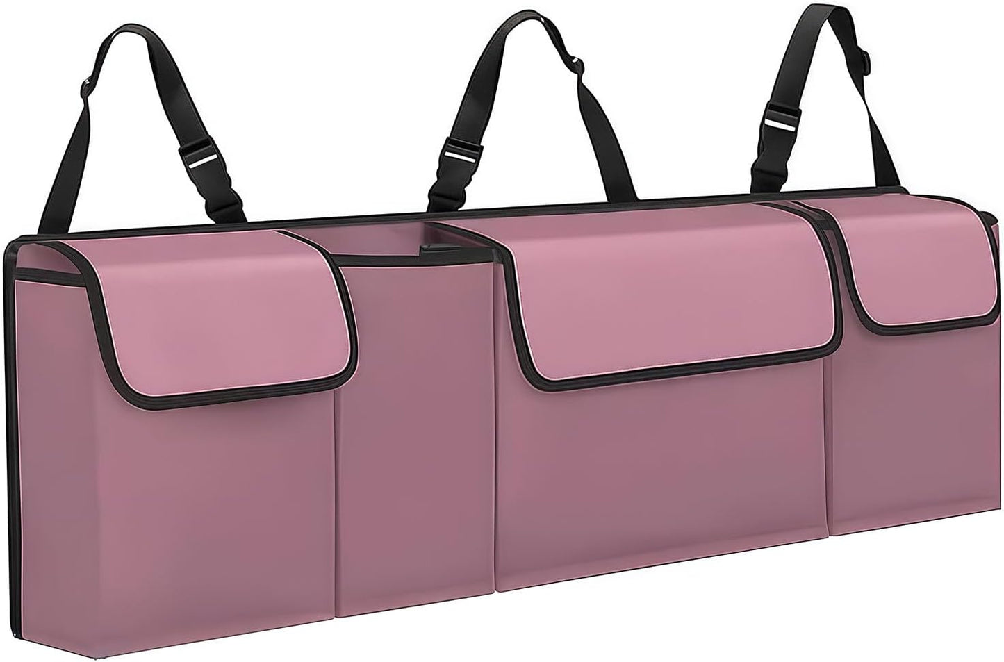 Car Trunk Organizer, Waterproof Backseat Hanging Large Storage with Adjustable Straps, Collapsible Cargo Bag with 4 Pockets, Sturdy Space Saver Frees Trunk Floor for SUV, Truck, MPV (Pink)