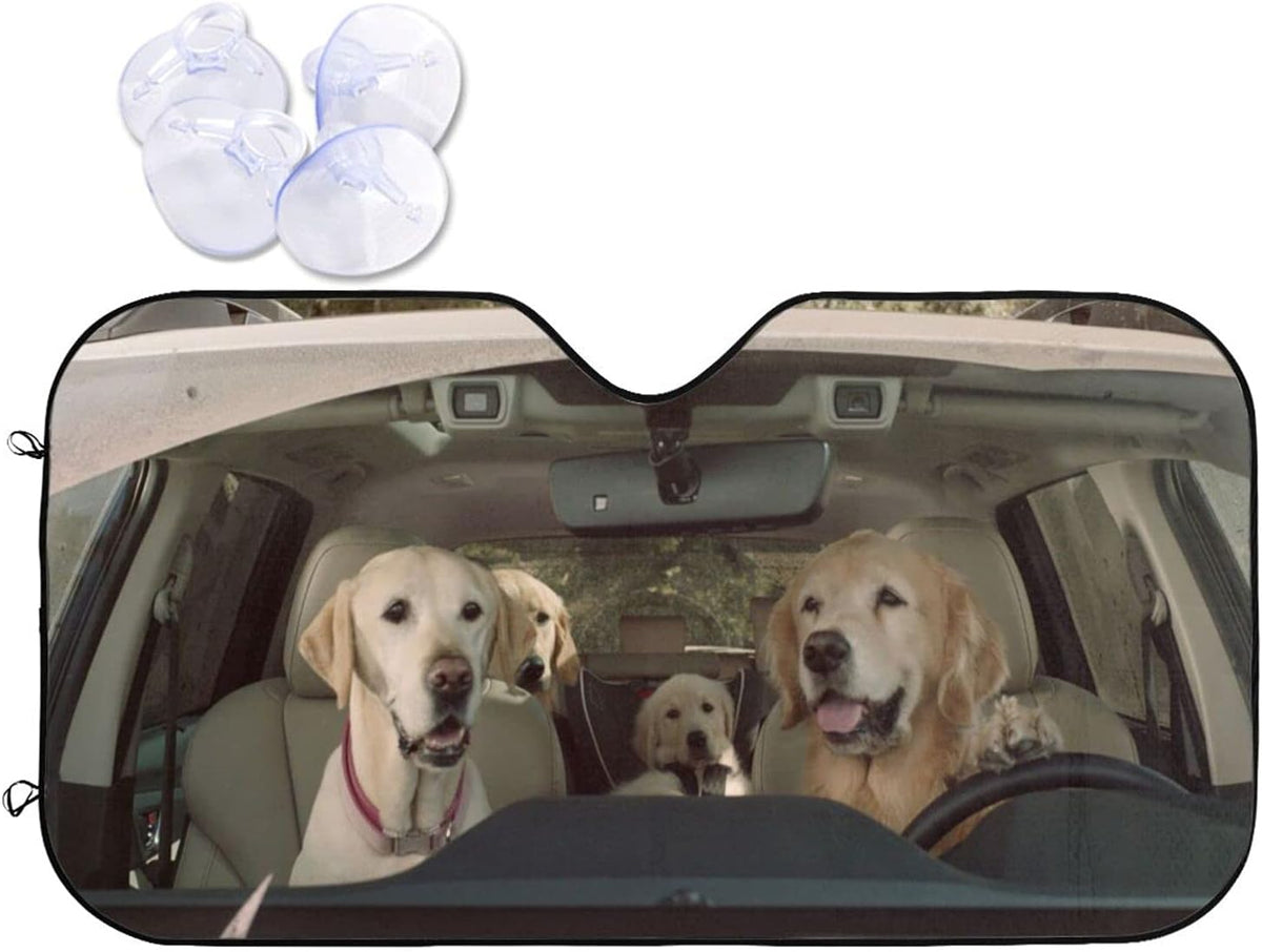 Two Dogs Driving Car Front Windshield Sun Shade,Auto Sunshade for Car Truck SUV - Blocks Uv Rays Sun Visor Protector (51" X 27.5"Inch,Upgrade Hardened)