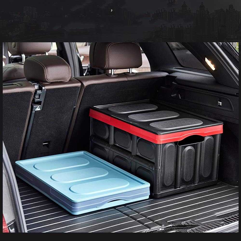KINGCAV Plastic Durable Cargo Storage Bins with Lid Waterproof Liner Trunk Storage Box with Secure Latches Car Trunk Organizer Collapsible Hard Plastic Tote for Camping,Groceries Closet