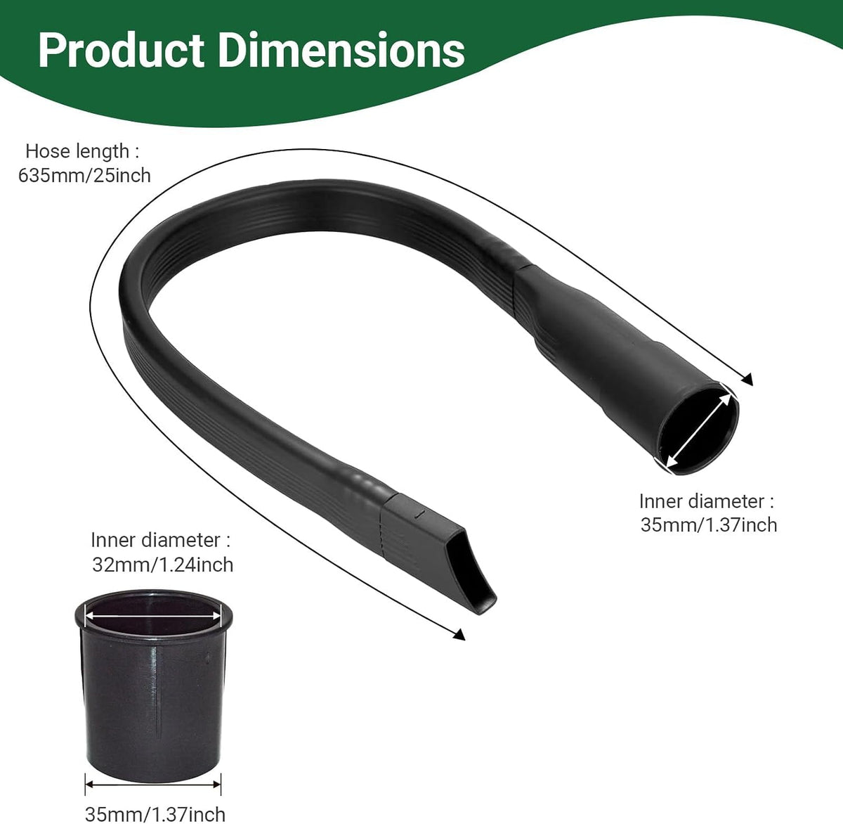 EZ SPARES Flexible Vacuum Crevice Attachment,Crevice Tool,25-inch Crevice Brush Tool Kit for Most 1-1/4" and 1-3/8"(32mm-35mm)Vacuum Hoses,Reach Deep Into Hidden Spaces(with An Adapter and Mini Brush)