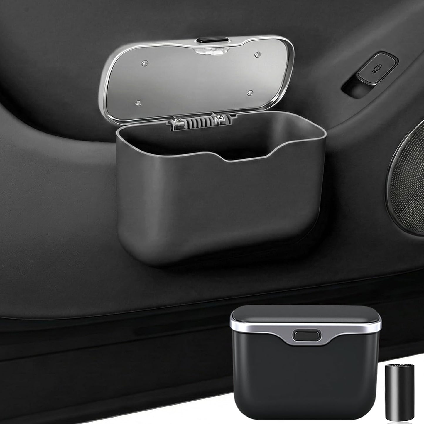 Car Trash Can with Lid - Leakproof Hanging Car Garbage Bin for Door & Seat Back - Waterproof Auto Trash Bag & Multifunctional Storage Organizer for SUV, Truck, Sedan (Black)