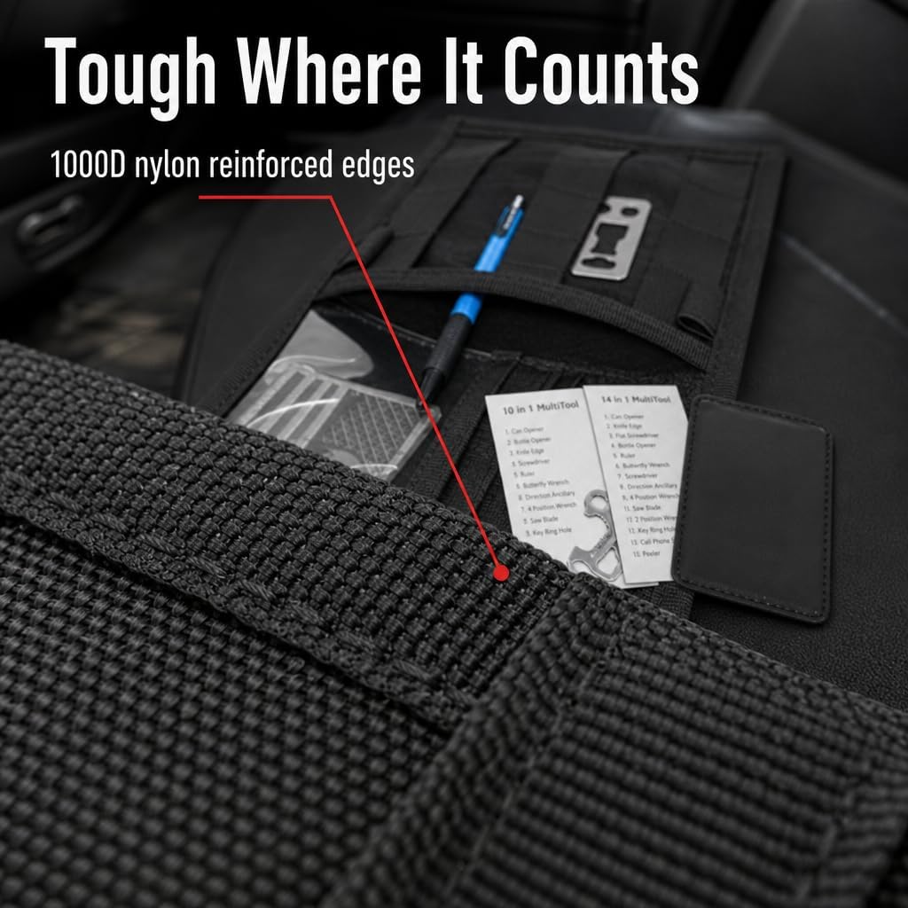 Car Sun Visor Organizer MOLLE Panel w/Multitools - Dad Gift, Black
