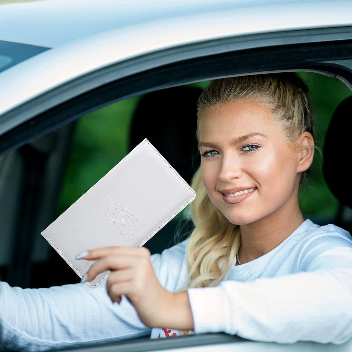 Frienda 2Pcs Car Registration Insurance Card Holder, White, Gray with Logo