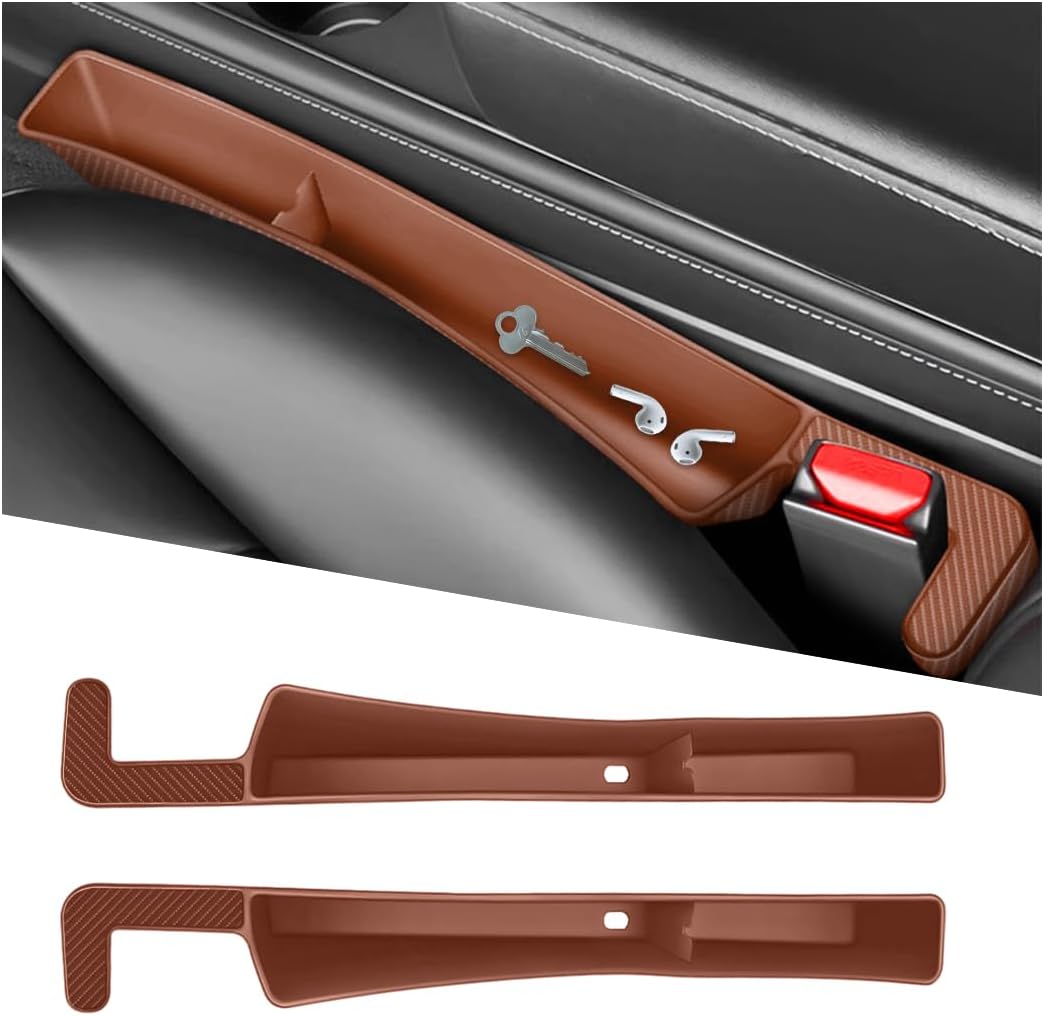2PCS Car Seat Gap Filler Organizer, Seat Side Gap Organizer for Phone Keys Cards, Multifunctional Automotive Interior Storage Accessories, Universal for SUV Truck Sedan (Red)