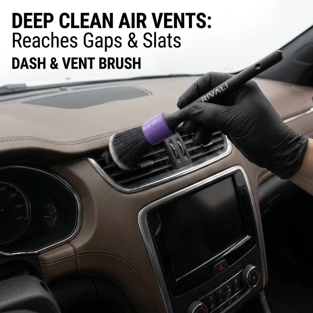 Rivali Car Care 5-Piece Car Interior Detailing Brush Set, Soft Scratch Free