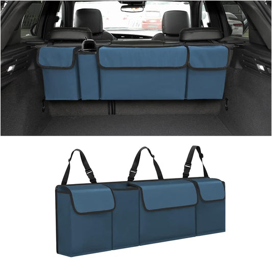 AUCELI Car Trunk Organizer, Backseat Hanging Large Storage with Adjustable Straps, Waterproof Collapsible Cargo Bag with 4 Pockets, Sturdy Space Saver Frees Trunk Floor for SUV, Truck, MPV