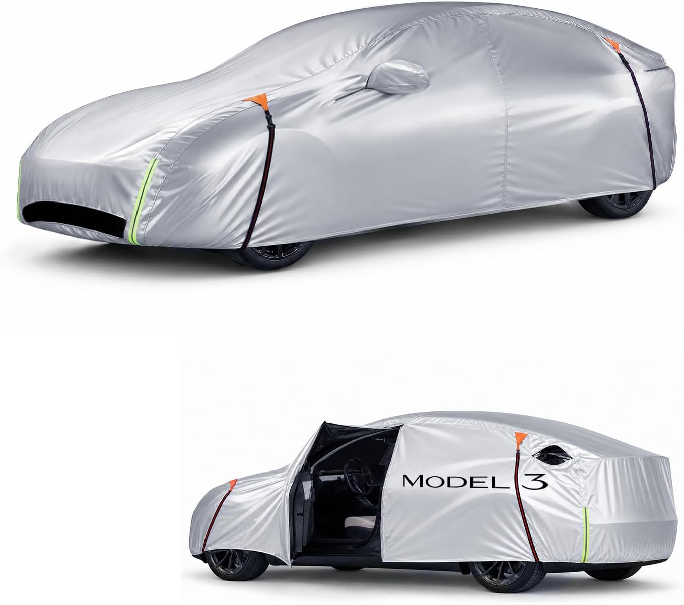 Wigoo Tesla Model 3 Car Cover Accessories (2017–2026), Custom Fit All-Weather Outdoor, Waterproof UV Sun & Heat Protection, Ventilated Design, Windproof, Smooth Paint-Safe Lining, Charging Port Zipper