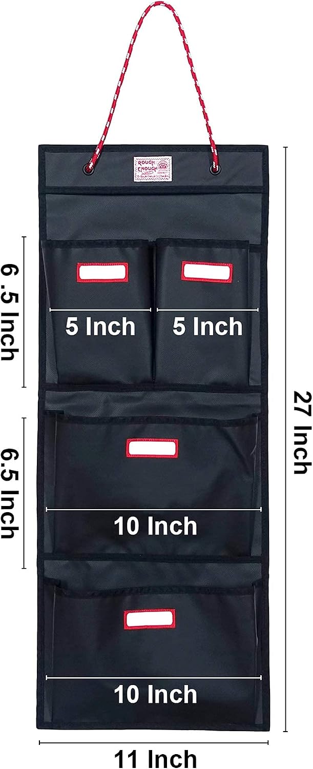 Rough Enough Locker Organizer Hanging Accessories Storage Organization with 4 Pockets for Work Door Gym Wall Black Tarpaulin