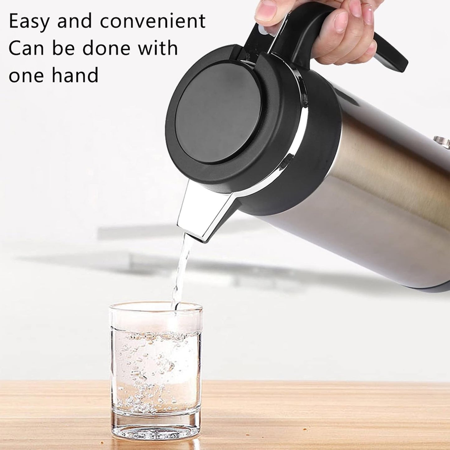 Acouto 12V Car Electric Kettle 1000ML Stainless Steel Car Electric In-car Kettle Travel Thermoses Heating Water Bottle Heating Cup