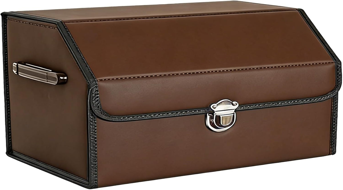 Car Trunk Organizer Leather Storage Box with Lid for Trunk SUV Sedan