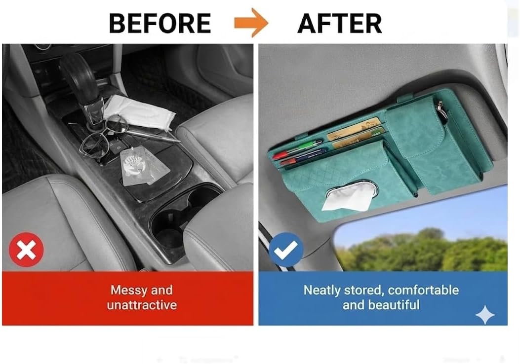 Multifunctional Car Visor Organizer (Suede leather - Blue)