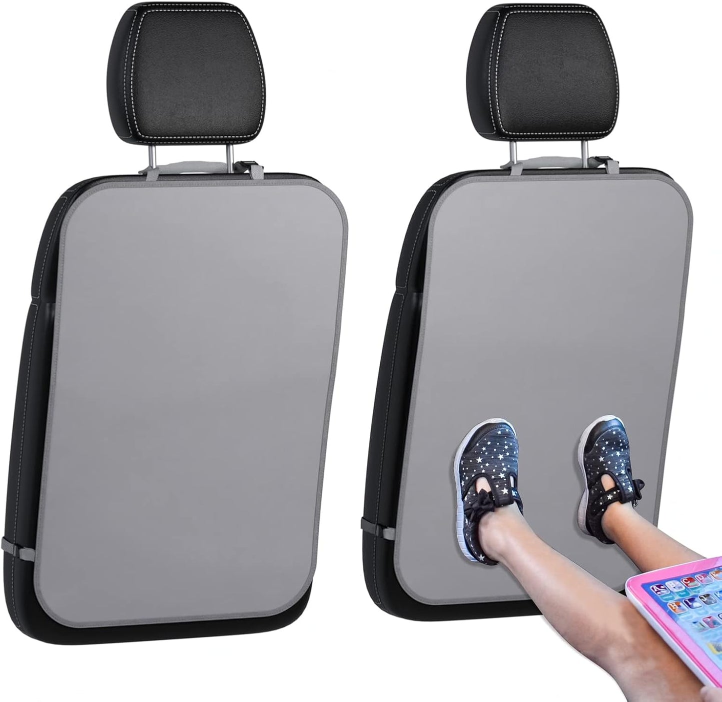 lebogner Back Seat Cover for Kids, 2 Pack Kick Mats Backseat Protector, Car Interior Travel Accessories Waterproof Kick Guard for Vehicles to Protect from Dirt, Mud & Scratches of Kids Feet, Beige