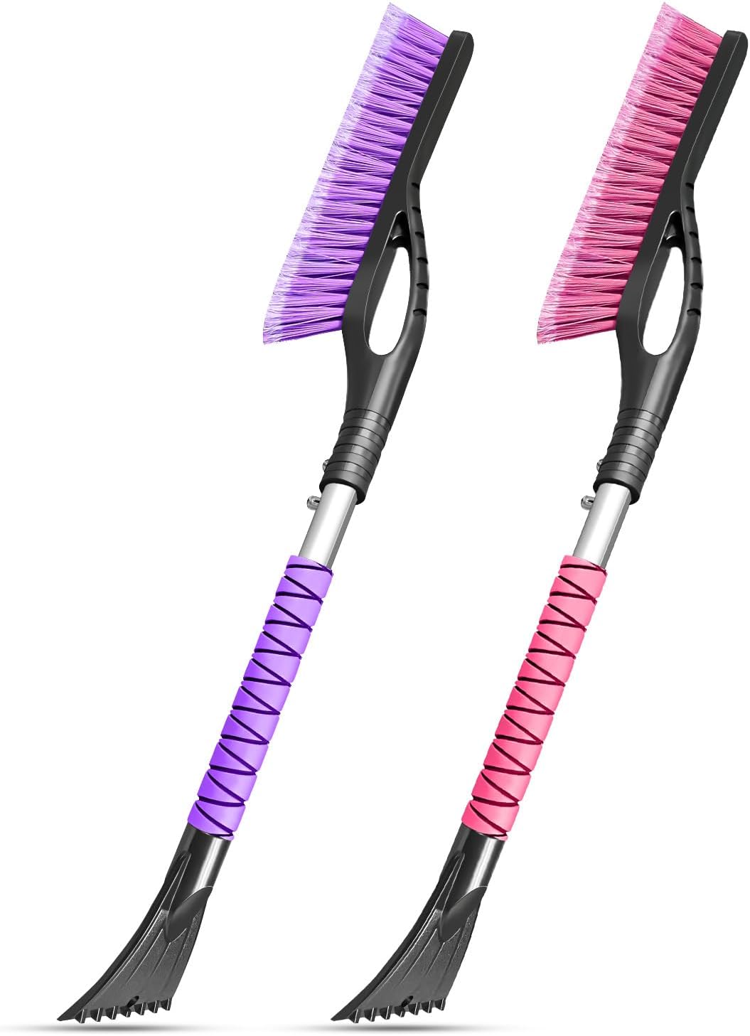 HEEYA 2 Pack 27 Inch Ice Scraper and Brush for Car, Snow Brush and Ice Scraper with Foam Grip, Detachable Snow Scraper for SUV Truck Vehicle Auto Windshield Window - Purple & Pink
