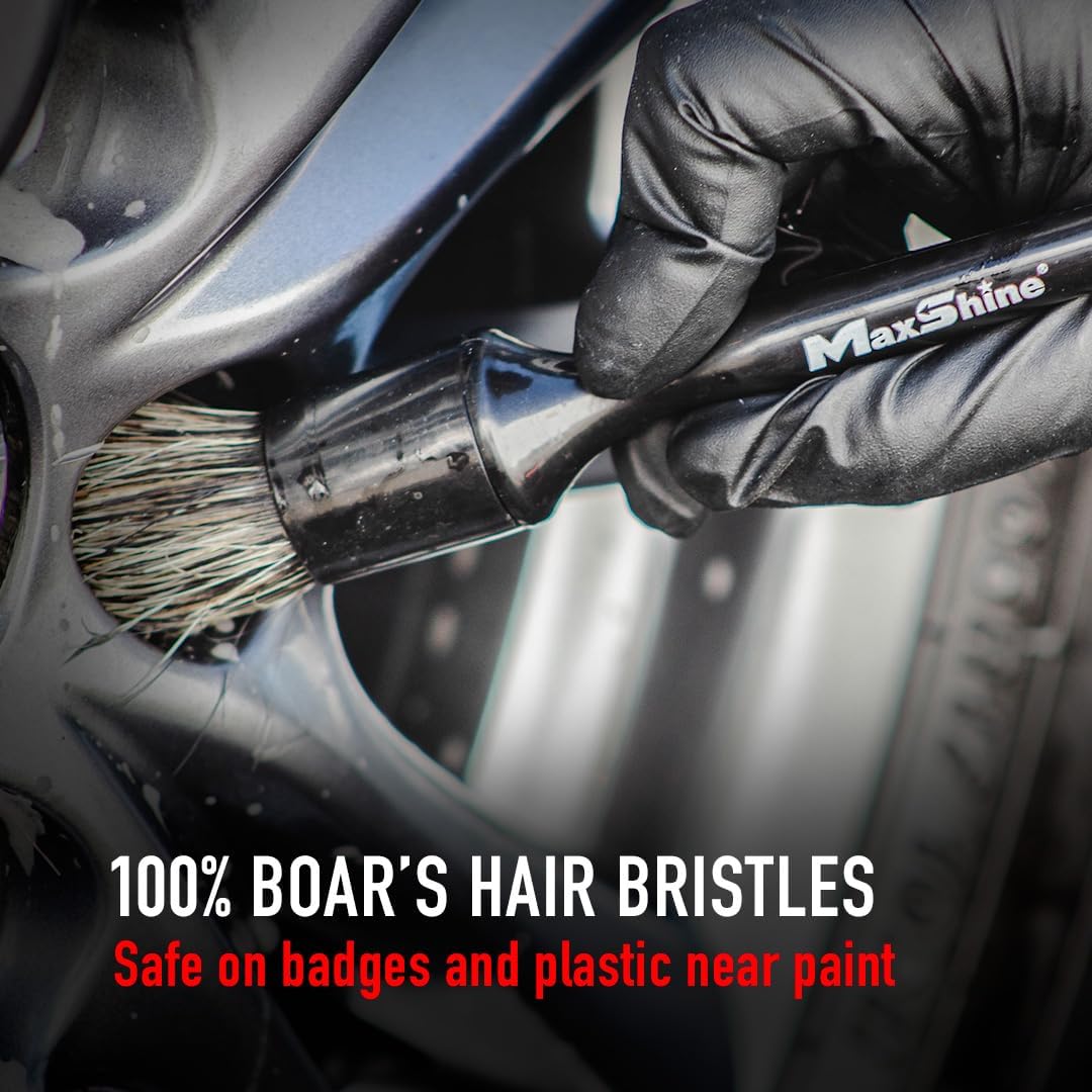 Maxshine Universal Premium Natural Boar’s Hair Detailing Brush #14 – Plastic Handle with No-Shed Bristles – Ideal for Cleaning Engines, Wheels, Interiors, Air Vents & More