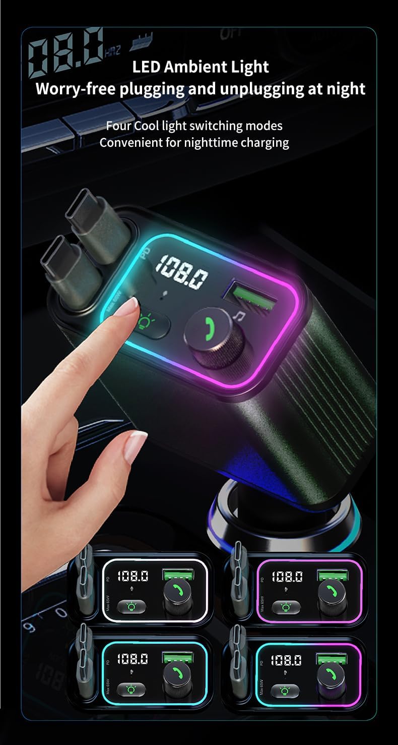 3 in 1 Retractable Car Charger Adapter & FM Transmitter